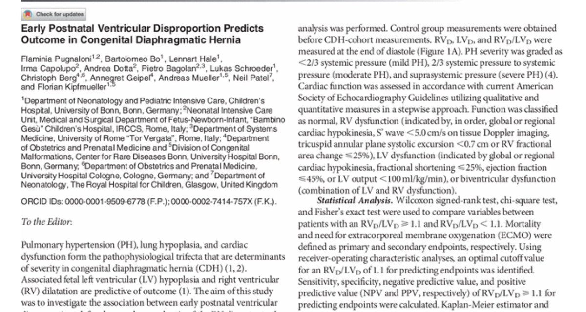 Ventricular disproportion is often observed during early postnatal life and strongly associated with poor outcome. Might be a contributor to our understanding of postnatal clinical phenotypes in CDH. #CDH #neotwitter #echofirst #AJRCCM

atsjournals.org/doi/abs/10.116…