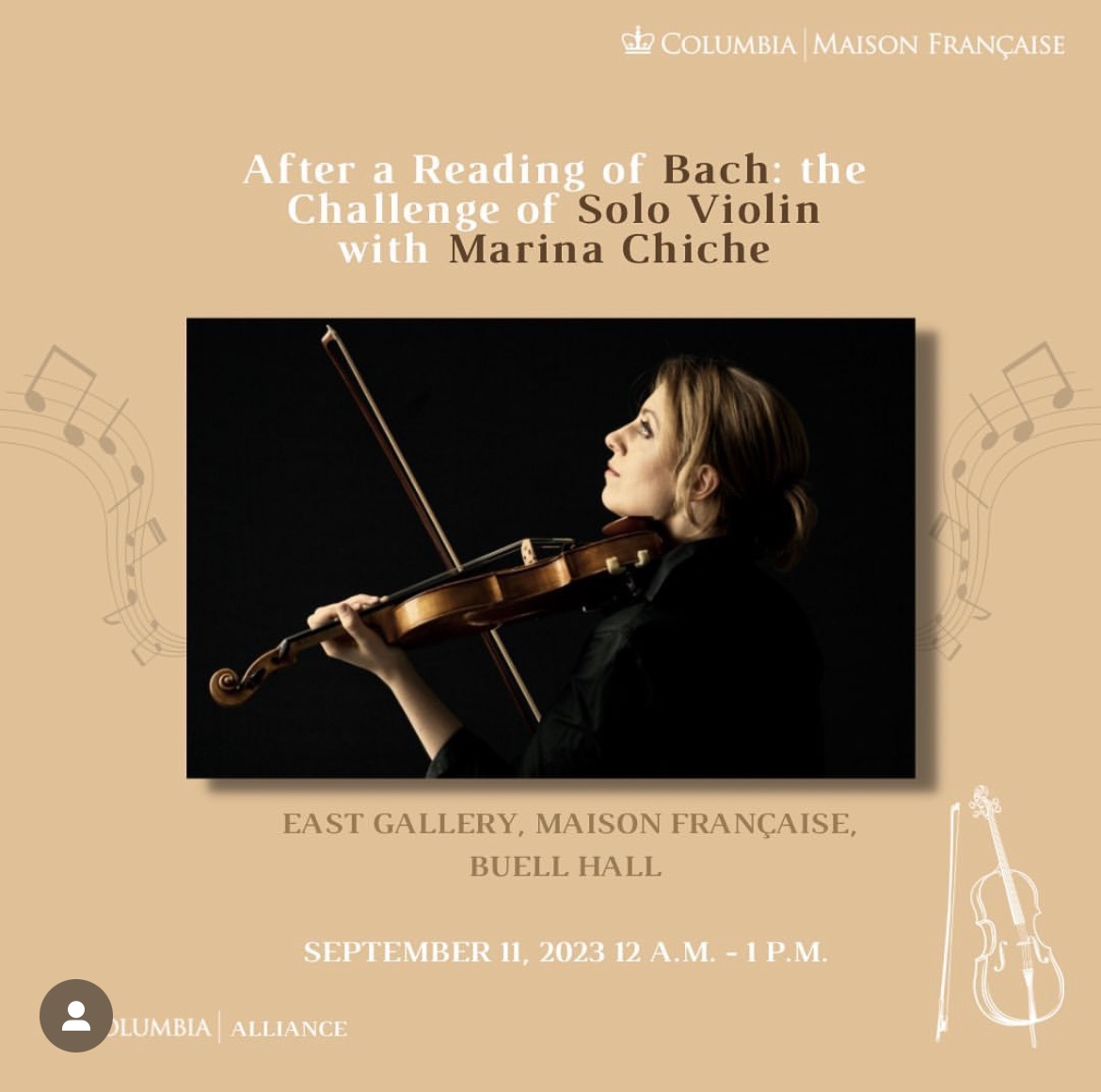 [New York 🚨] Monday 9/11 @Columbia maison française — lunchtime solo violin recital at 12 AM Register here 👉 eventbrite.com/e/after-a-read…