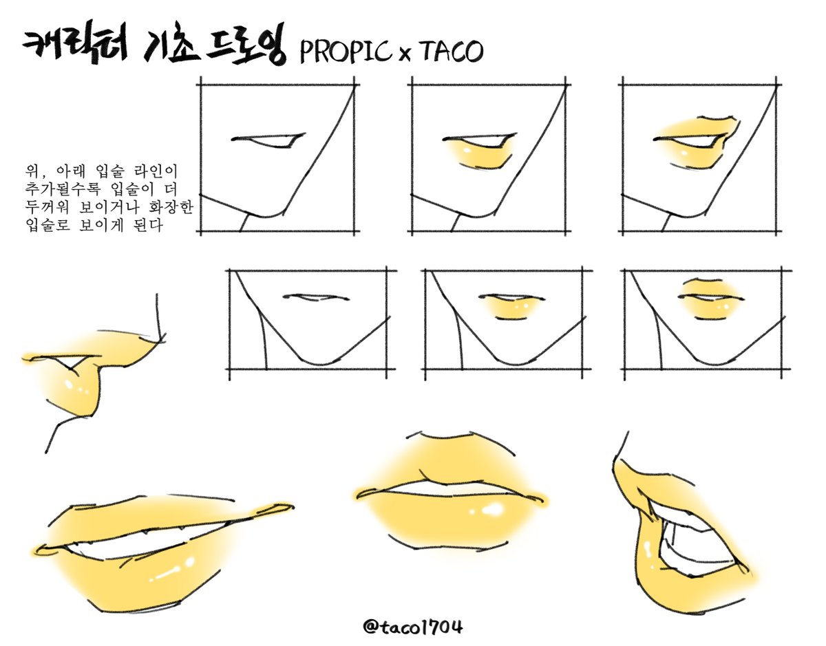 위, 아래 입술 라인이 추가될수록 입술이 두꺼워 보이거나 화장한 입술로 보이게 된다