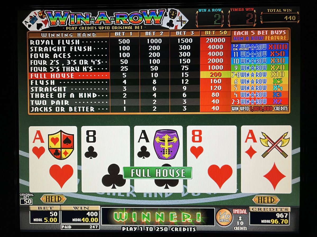 PokerSintra's tweet image. 配当確認資料用🃏WRJBはさらに配当落ちて撮影可状態=最終版か⁉️→WRはkickerで配当変えてくれないまま→Triple Doubleはigtに使われているから逆にしたのかな⁉️→Hi-Lo gambleもKB #VideoPoker #cron #メダルゲーム