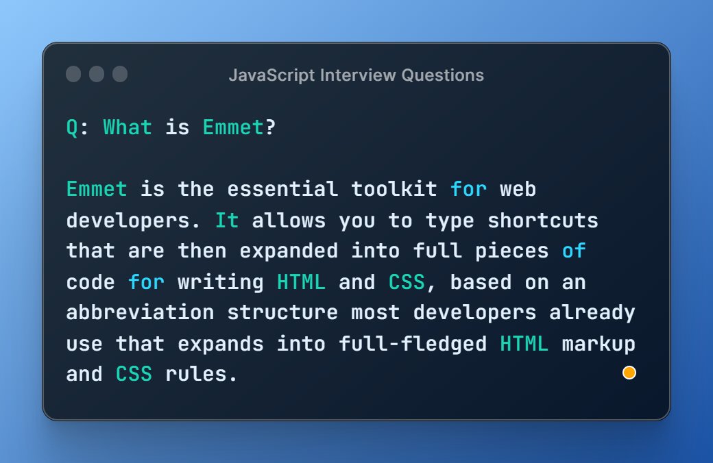 Amit Sharma (@amitsharma_045) on Twitter photo #Day7
Every we create a new HTML file to write a code. We use Emmet (!) to write boilerplate.
Many times in an interview the interviewer asks a question.
What is Emmet? Check down the image for the answer
Follow <a href="/amitsharma_045/">Amit Sharma</a> for more posts.
#javascript #100daysofcoding #Day7
Every we create a new HTML file to write a code. We use Emmet (!) to write boilerplate.
Many times in an interview the interviewer asks a question.
What is Emmet? Check down the image for the answer
Follow <a href="/amitsharma_045/">Amit Sharma</a> for more posts.
#javascript #100daysofcoding