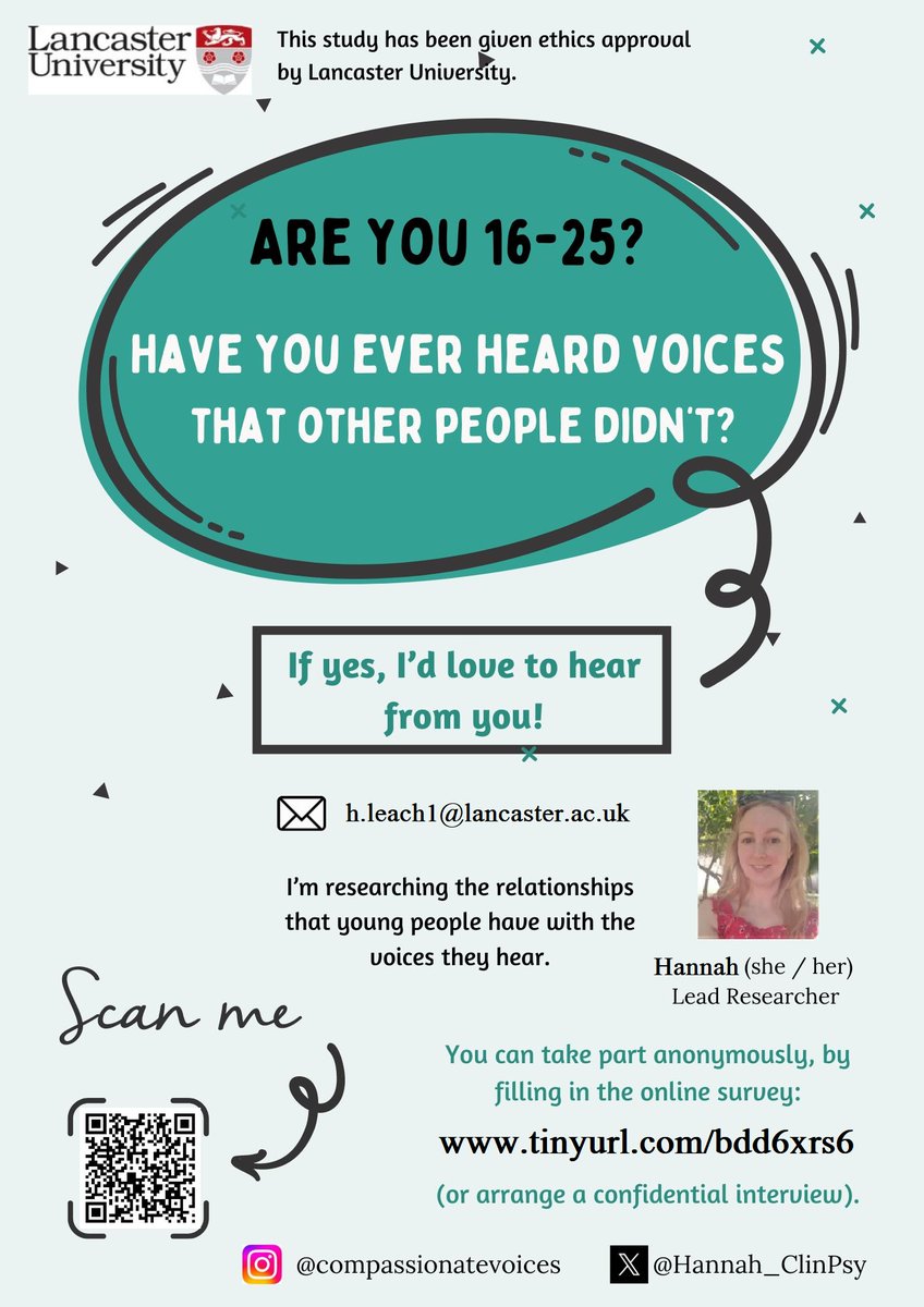 Shout-out to young people (16-25) who hear / have heard voices that other people didn't hear. I'd love you to take part in this research project. You can share your story anonymously, by filling in the online survey. tinyurl.com/bdd6xrs6.

Please RT!

<a href="/YoungMindsUK/">YoungMinds</a> <a href="/TheMixUK/">The Mix</a>