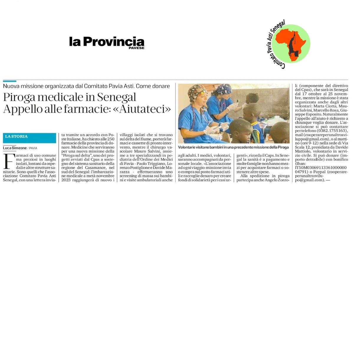cpasonlus's tweet photo. Circa 250 farmacie della provincia di Pavia stanno ricevendo una lettera da CPAS che chiede un aiuto nel reperimento di determinati farmaci che torneranno utili nel Senegal del Sud, in occasione della piroga medicale, prevista a metà novembre
#farmacie #unapiroganeldelta https://t.co/fogAvziD4G