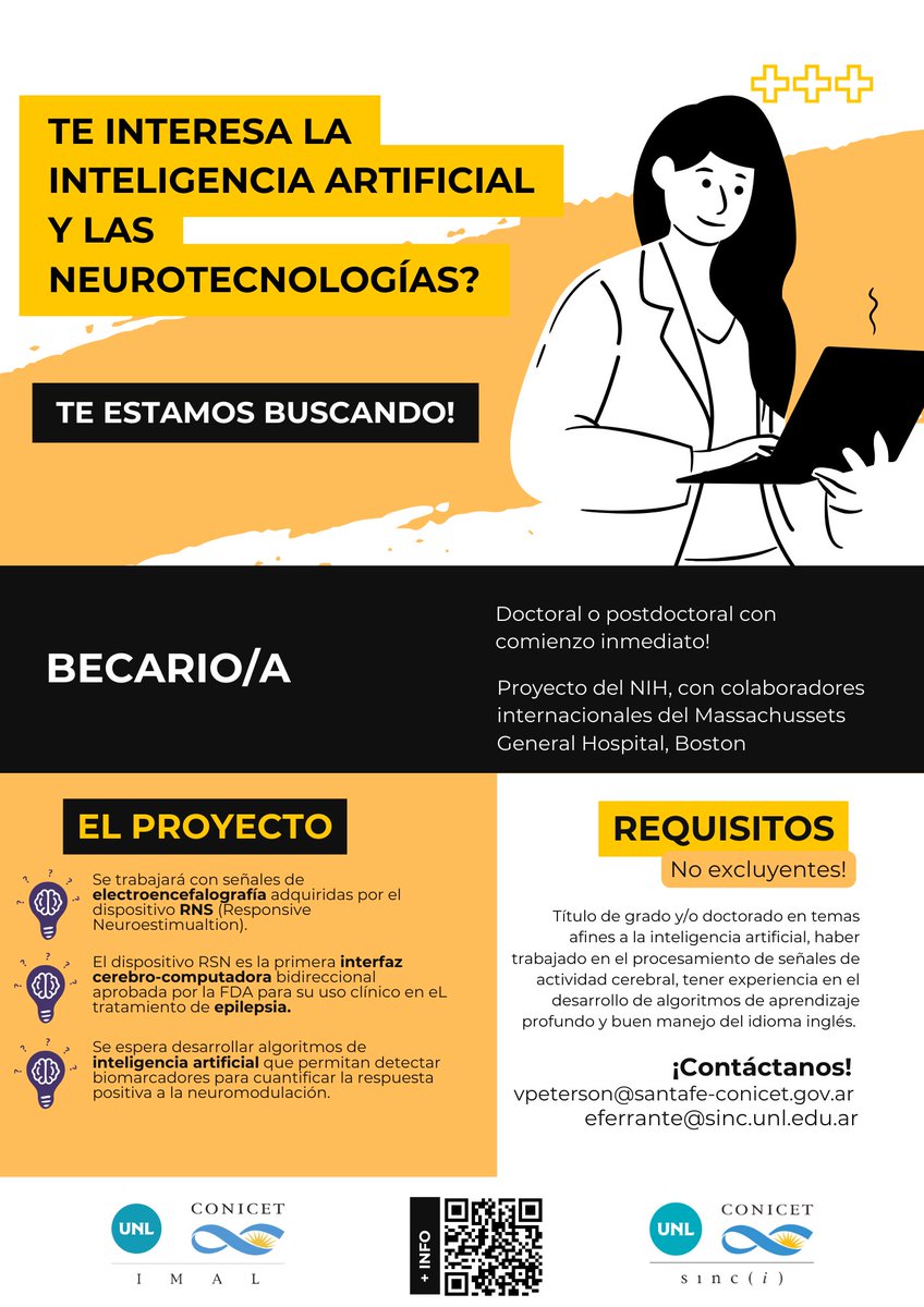 Es un orgullo formar parte del NIH/R61 "Electrographic Seizure Pattern Modulation Biomarkers in Responsive Neurostimulation for Epilepsy" dirigido por <a href="/RMarkRichardson/">Mark Richardson MD PhD</a> del <a href="/brainmodlab/">Brain Modulation Lab</a>. Como parte del mismo junto con <a href="/enzoferrante/">Enzo Ferrante</a> estamos buscando becario/a! Se agradece RT!