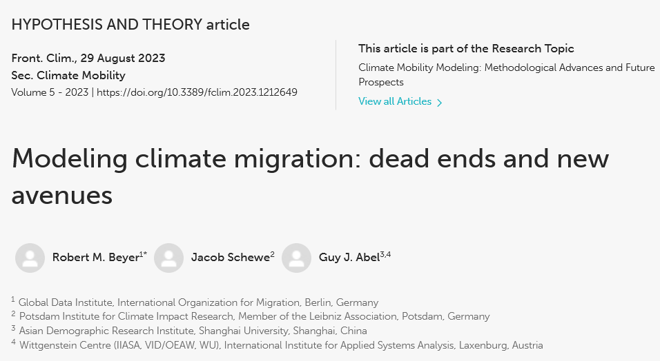 Modeling #climate #migration: dead ends and new avenues - led by Robert Beyer @IOM_GMDAC @PIK_Climate frontiersin.org/articles/10.33…