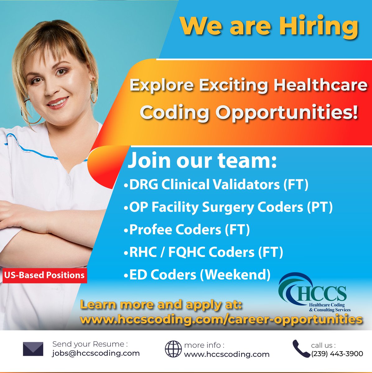 HCCSCoding's tweet image. 🌟 Join the HCCS Team! 🌟
ED Coders must be:
- Proficient in facility and profee coding
- Expertise in injections & infusions
- Available for 8 weekend hours
Ready to join us?hubs.ly/Q021zjnV0
Email us at jobs@hccscoding.com. #HCCSCoding #HealthcareJobs #USJobs