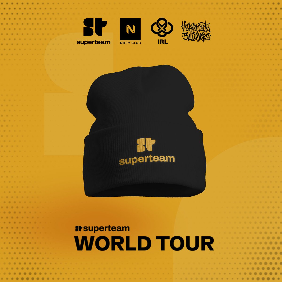 Niftys, sabemos que os gusta el merch

Quieres lucir un gorro exclusivo del #SuperteamWorldTour de 🇪🇸 ?

1️⃣ Apúntate lu.ma/STes
2️⃣ Comenta tu cartera de SOL
3️⃣ Sigue a <a href="/HeavyDutyBuild/">Heavy Duty Builders</a>, <a href="/niftyclub_/">Nifty Club</a> y <a href="/IRLeventsES/">IRLevents</a>
4️⃣ Da ♥ y 🔁 al hilo