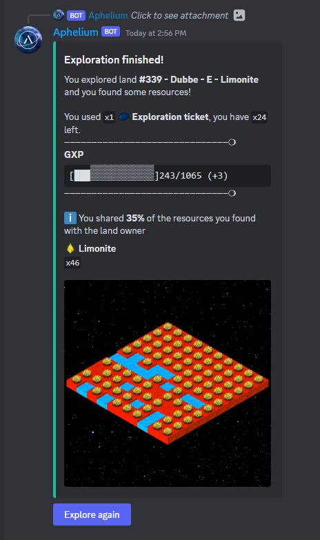 am_3azizi's tweet photo. I landed on Dubbe's #limonite Land while exploring on @ApheliumGame
Got 46 Limonite and shared 30% with Dubbe as being the land owner
Join us & let's use some exploration tickets 👇
https://t.co/X8BowIrnFX
#ApheliumExploration #P2E #P2EGame #WAXNFT #WAXFAM https://t.co/cXmneYYe2v