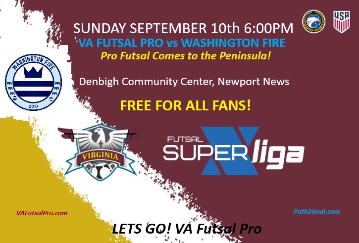 Home Opener for @VAFutsalPro this Sunday as they host <a href="/WashProSoccer/">Washington Fire</a> in Newport News, VA.