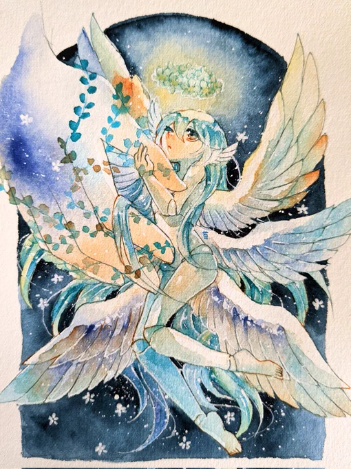 開催おめでとうございますそれぞれの物語や美しさを何処か感じられるようなファンタジー系のイラストと、落ち着いた色合いの分離色を中心に絵の具を制作しております。3日間よろしくお願いいたします〜!#日常水彩祭 