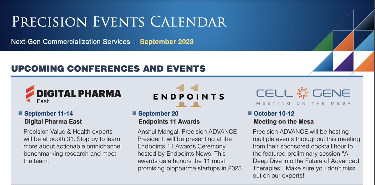PRECISIONvalue's tweet image. The PV&amp;amp;H September Events Calendar is here! Get all the details on Precision at upcoming conferences, links to upcoming and on-demand webinars, and catch up on our latest thought leadership! precisionvaluehealth.com/wp-content/upl…