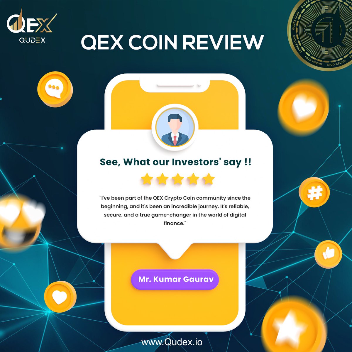 QexCoin's tweet photo. Testimonial Time!🚀 
See, What our Investors' say !!

Discover how QEX Crypto Coin is transforming lives and shaping the future of finance. Join the movement today! 💰  
#CryptoTestimonials #CryptoRevolution #FinancialRevolution  #Qudex #QexCoin https://t.co/keuh8CjYgo