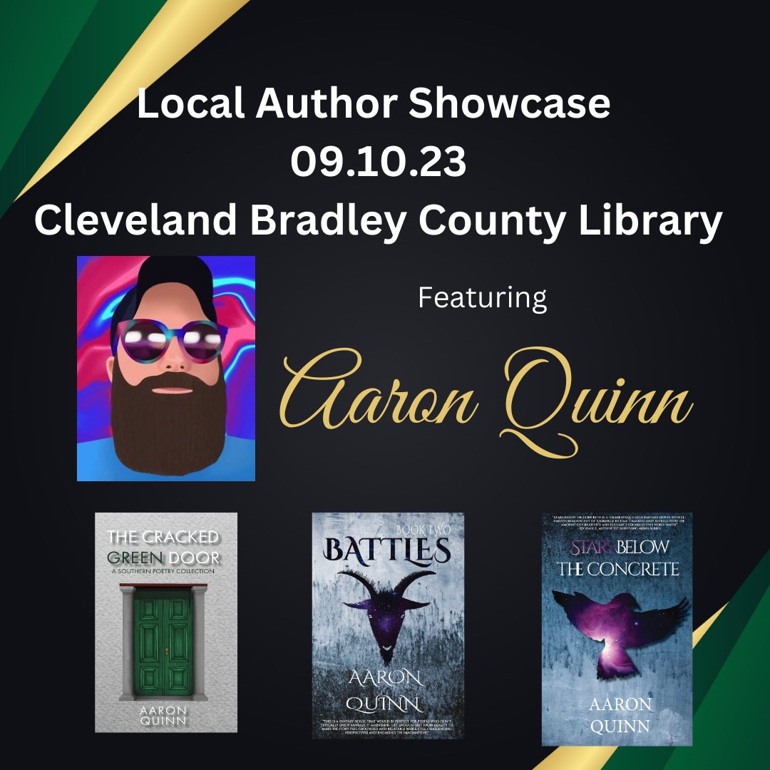 We are pleased to welcome Aaron to the Cleveland Bradley County Library's Author Showcase on Sept. 10 @ 2-4:30p!  

Looking forward to seeing you there! 

@walnutstreetpublishing @WSPubCHA
#authors #books  #booktwt #writingcommunity #clevelandtn #chattanooga