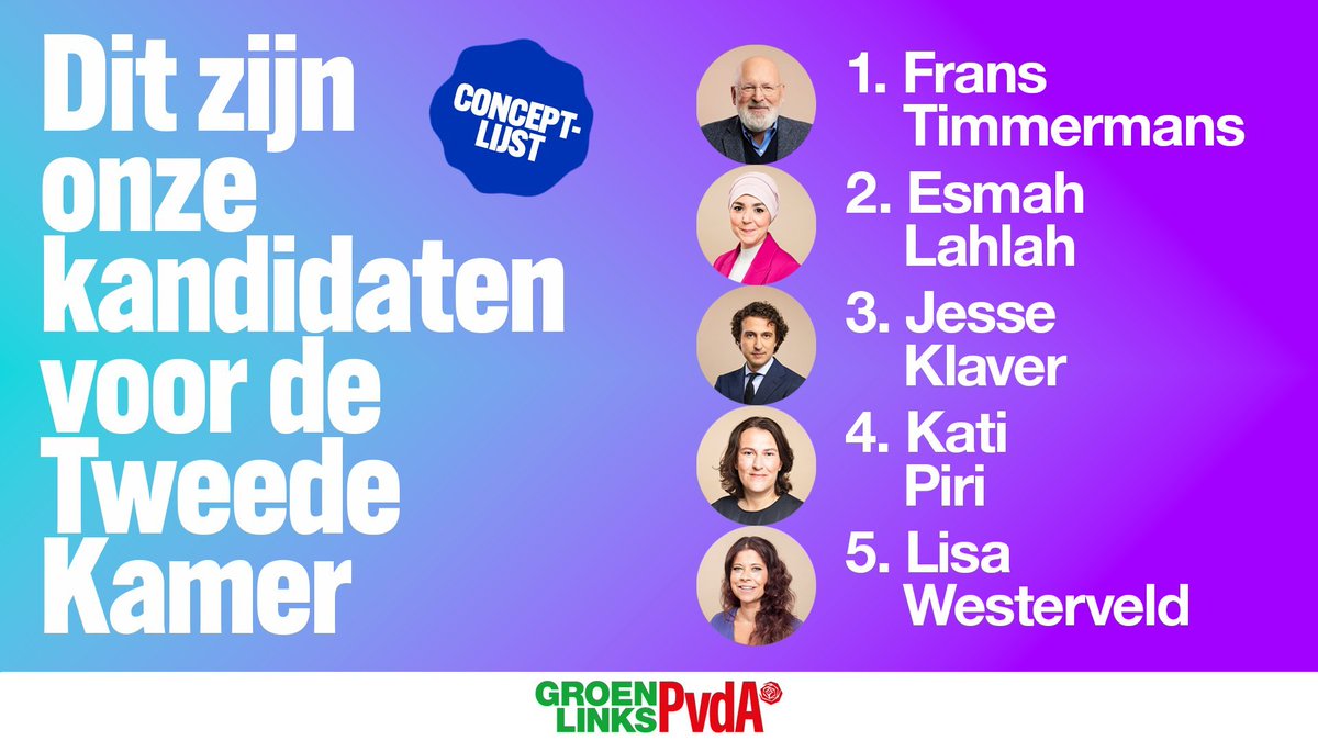 Onze kandidaten! ✨ 

De eerste gezamenlijke concept-kandidatenlijst GroenLinks-PvdA voor de Tweede Kamer is bekend. En het is een lijst om ontzettend trots op te zijn. Veel succes aan iedereen!
