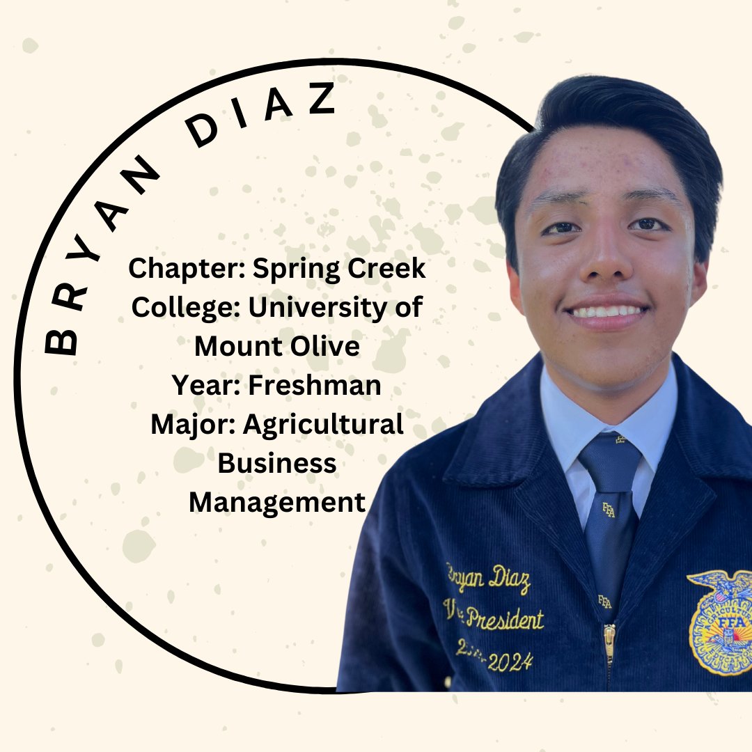 Today we meet our State Vice President at the Reporter’s station, Mr. Bryan Diaz. He is from the Spring Creek FFA Chapter and is a Freshman at University of Mount Olive studying Agricultural Business Management. You also might be surprised to know that Bryan plays the accordion!
