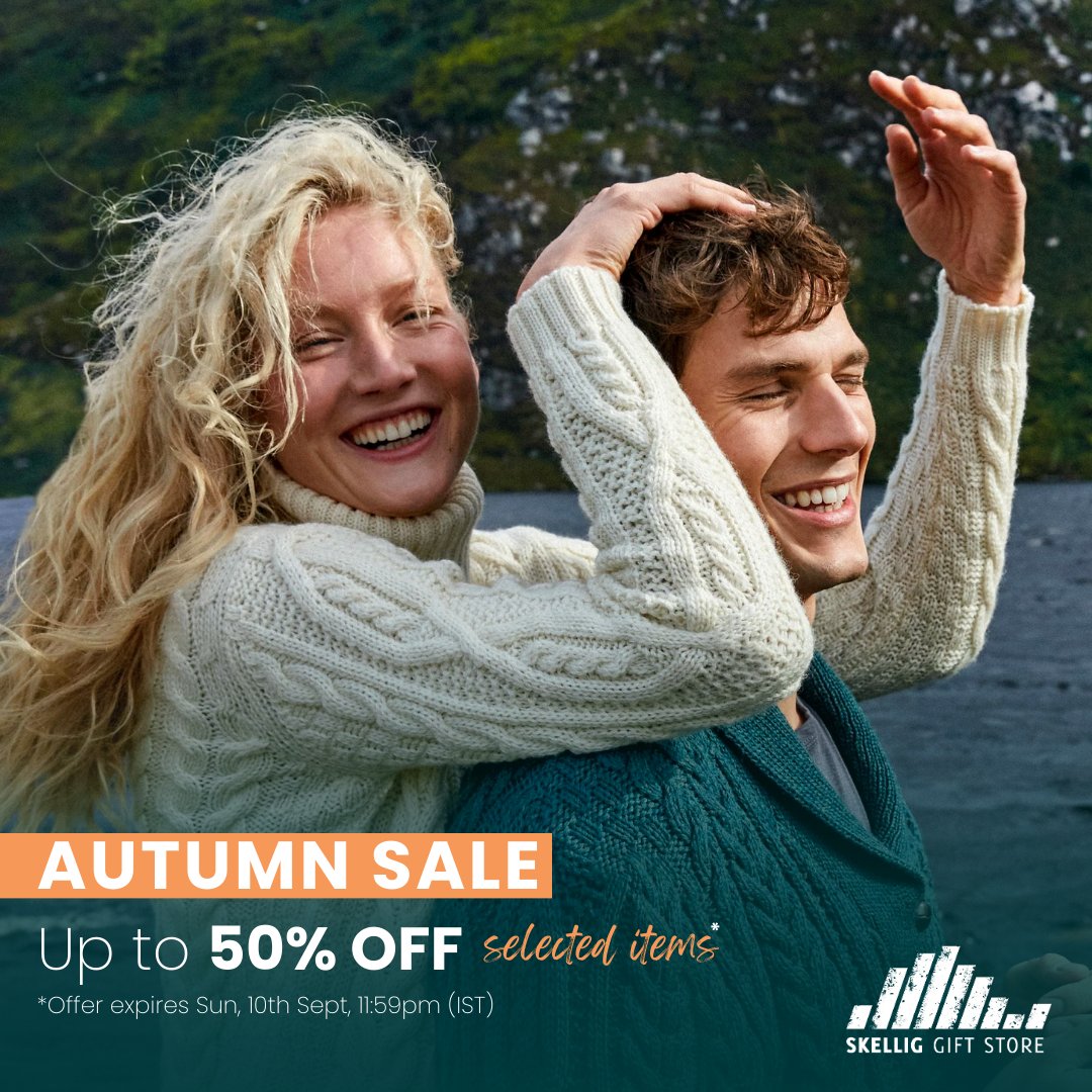 Our Autumn sale ends in less than 48 hours ⏳ Avail of up to 50% off selected items on Skellig Gift Store, while stocks last!

#IrishGifts #CelticGifts #AranSweater #CelticJewelry #Blankets