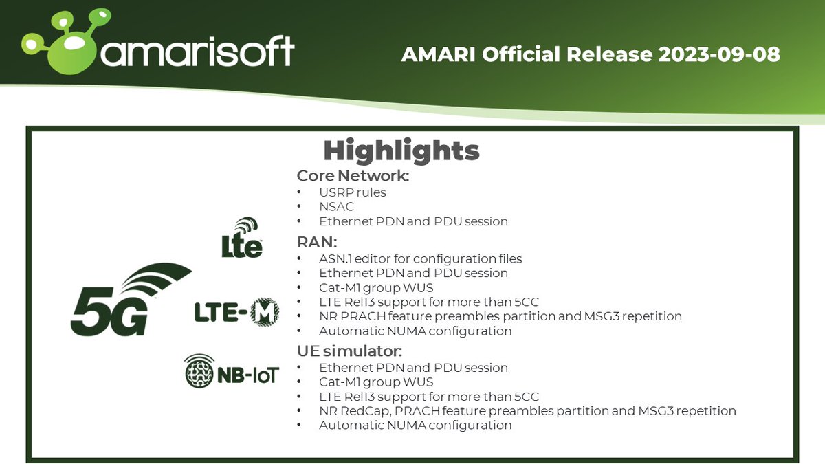 amarisoft (@amarisoft) on Twitter photo Check our latest software release with new features for Core Network, RAN and UE simulator
#NTN #SimpleRAN #5G #IOT #LTE #NR #testing #privatenetworks #private5g Check our latest software release with new features for Core Network, RAN and UE simulator
#NTN #SimpleRAN #5G #IOT #LTE #NR #testing #privatenetworks #private5g