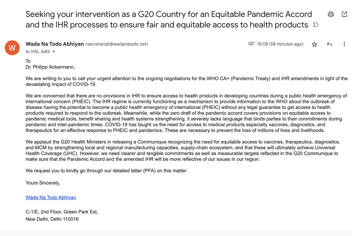 wadanatodo's tweet photo. We have written to German Ambassador @AmbAckermann to call Germany's attention to ongoing negotiations for WHO CA+(Pandemic Treaty) &amp; IHR amendments, asking for commitments &amp; targets to ensure that the Pandemic Accord &amp; amended IHR will be more reflective of issues in our region. https://t.co/0fOZawjMsG