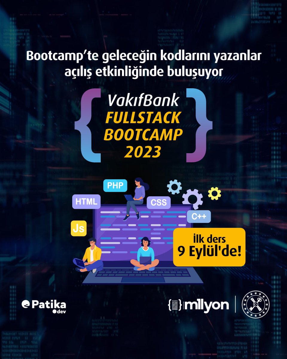 VakifBank's tweet image. VakıfBank Fullstack Bootcamp’in belirlenen katılımcılarının da yer alacağı açılış etkinliği tüm heyecanı ile bugün başlıyor. Katılımcılarımıza 9 Eylül’de başlayacak derslerde başarılar dileriz. #Bootcamp2023 #DaimaSeninle