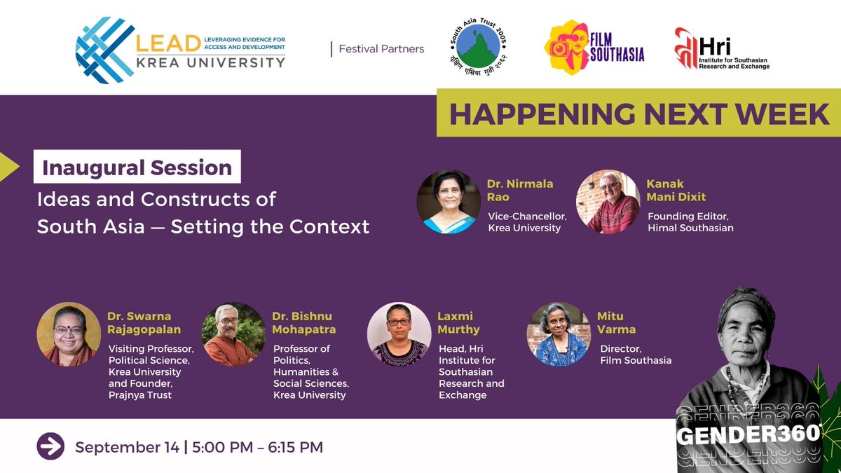 LEADatKrea's tweet photo. 🔔 🌏 Ready for #Gender360*?
We are looking forward to the kickoff of the 3-day exploration of gender, power, & identity in South Asia ft. nonfiction films, dialogues and depictions. Check out the inaugural line-up — which will set the stage for the fest at @kreauniversity! 🔽 https://t.co/c4uxt1EnhA