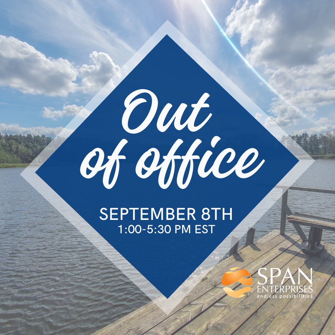 The team at SPAN Enterprises will be closing our office doors today at 1 PM EST for our annual SPANtreat!! 🏖️
 
#teambuilding #outofoffice #workhardplayhard #endlesspossibilities