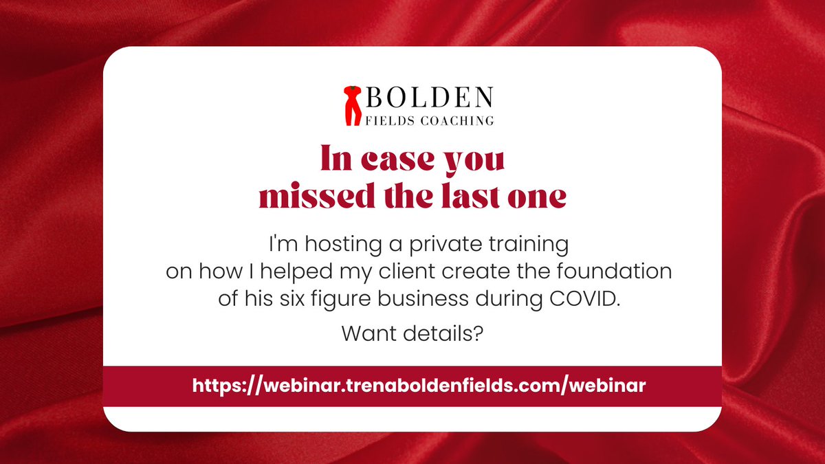 TrenaBFields's tweet photo. In case you missed the last one, I’m hosting a private training on how I help my clients create a six figure business within six months, even in a season of crisis.
Want details?
https://t.co/q7LzOsgaNi https://t.co/X4zbkWxSoI