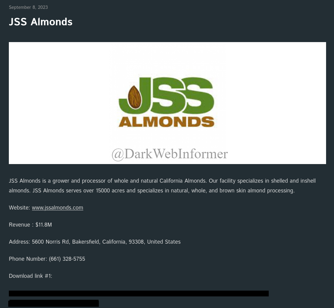 DarkWebInformer's tweet photo. .@JSSAlmonds JSS Almonds we wanted to inform you that the ransomware group Cactus has claimed that you are a victim. Please inform your security team. #JSSAlmonds #Cactus #Ransomware #DarkWeb https://t.co/S5AQzad9ft
