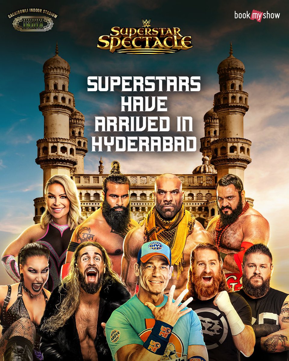 They’re here!! Have YOU arrived for the #WWESuperstarSpectacle at Gachibowli Indoor Stadium in Hyderabad? 

<a href="/bookmyshow/">BookMyShow</a> <a href="/SonySportsNetwk/">Sony Sports Network</a> <a href="/WWE/">WWE</a> #WWELive #WWEIndia