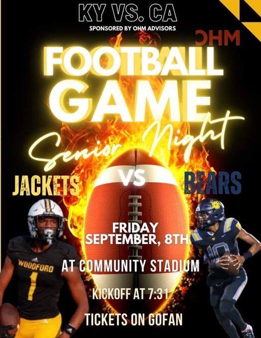 Tonight is a unique game that you won't want to miss! We are welcoming our opponents all the way from Downey, California! The Woodford Co. Yellow Jackets are playing the @WarrenBears! Senior night begins at 7:01 PM. Game starts at 7:31 PM. 

We'll see you there, Woodford! 💛🐝🖤