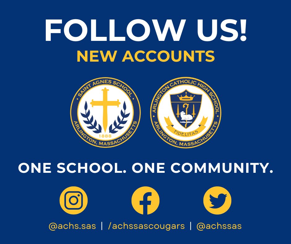 Arlington Catholic High School (@achscougars) on Twitter photo Follow our new joint social media accounts for SAS/ACHS to stay up-to-date on all of the exciting things happening in our school community! <a href="/achssas/">Saint Agnes School | Arlington Catholic HS</a> Follow our new joint social media accounts for SAS/ACHS to stay up-to-date on all of the exciting things happening in our school community! <a href="/achssas/">Saint Agnes School | Arlington Catholic HS</a>