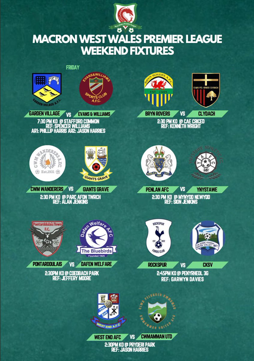 PremierWales's tweet photo. This week end’s Fixtures https://t.co/Pi6dWf8X7z