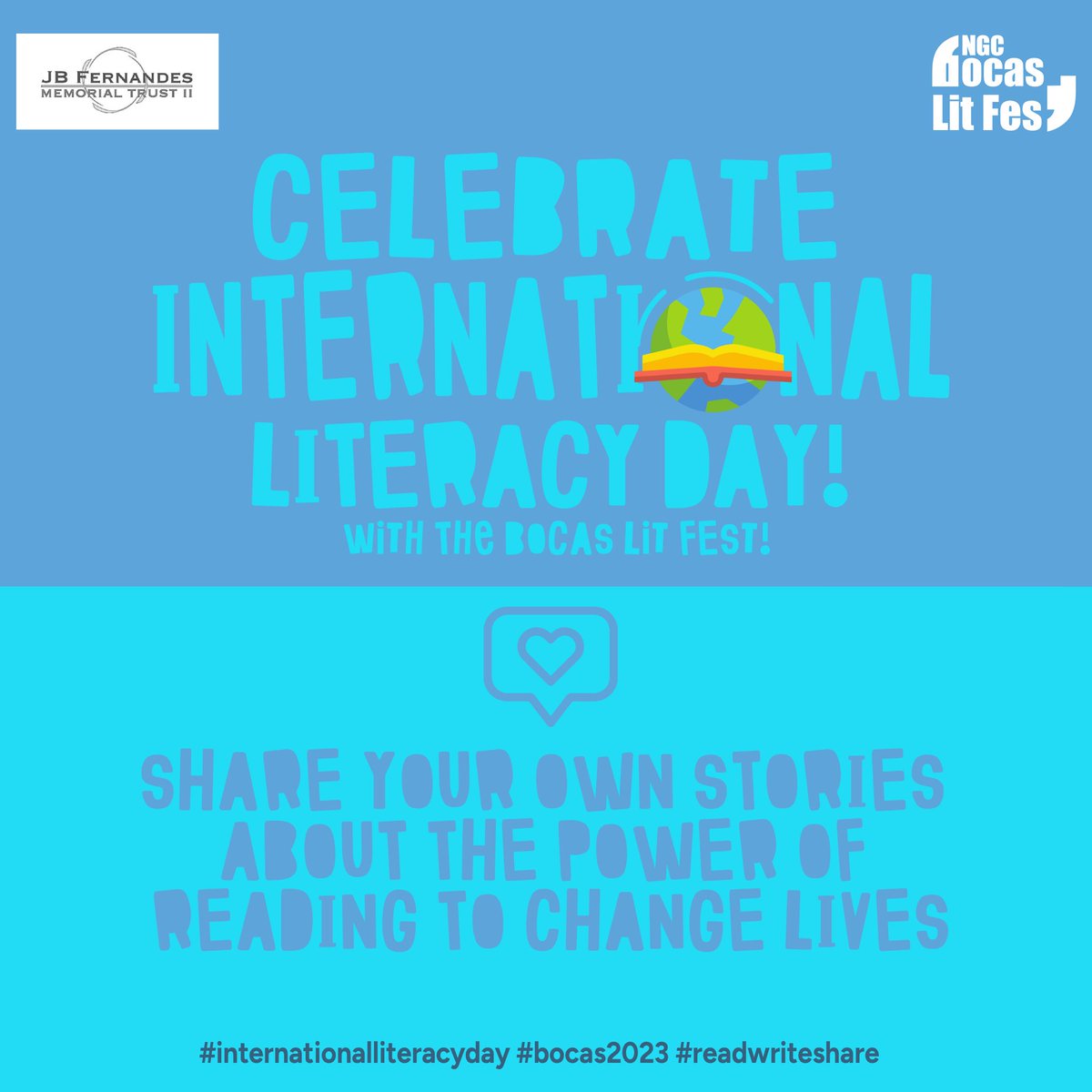 bocaslitfest's tweet image. Embrace the power of words this International Literacy Day with the NGC Bocas Lit Fest! 

🌟Celebrate the magic of reading, writing, and storytelling that connect us all, and join us in spreading the joy of books! 📚

#bocas2023 #internationalliteracyday #readwriteshare