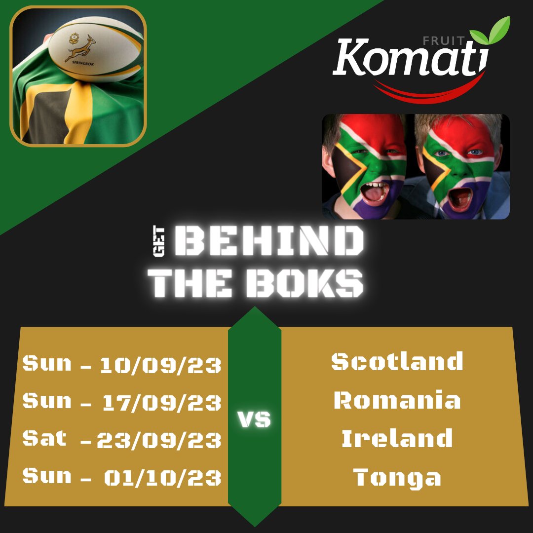 #Komatifruit supporting #bokrugby!!
#nurturednature #strongertogether #rugbyworldcup2023 #greenandgold 
#champions