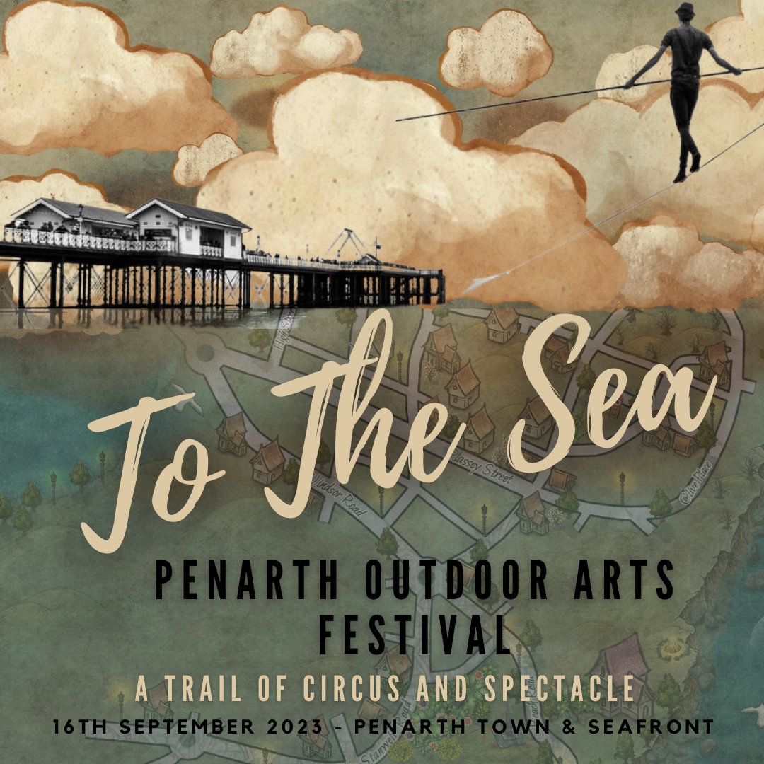 Visit #Penarth on Sat 16 Sept and follow a performance trail and treasure hunt of spectacular delights, with 'To The Sea', delivered by our friends @SplatchCardiff. Enjoy aerial performances, music, dance, and a magical tight wire walk at dusk, at Penarth Pier. Perfect 🌅