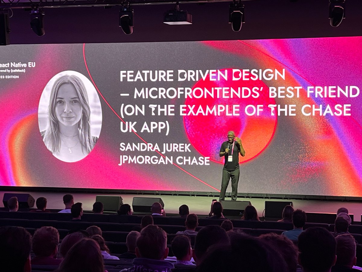 Let's learn about Feature Driven Design and Microfrontends. Presented by Sandra Jurek from @Chase. 

#RNEU2023 #reactnative #reactnativeeu

@react_native_eu