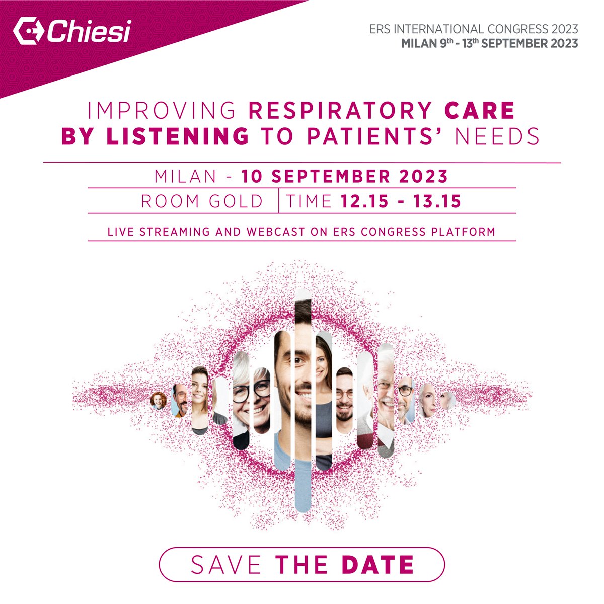 Save the date! At ERS Congress 2023, Chiesi will host a symposium focusing on “Improving respiratory care by listening to patients’ needs”, on Sunday 10th September. #CareBeyondTreatment #ERSCongress #ChiesiAIR