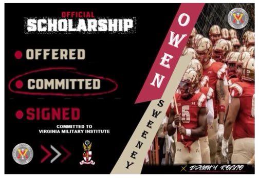 Excited to announce my commitment to the Virginia Military Institute. Thank you for believing in me!🔴🟡 #RahVaMil #AllIn @CoachHamp__ @CoachMeyer9 @shepherd_hunter