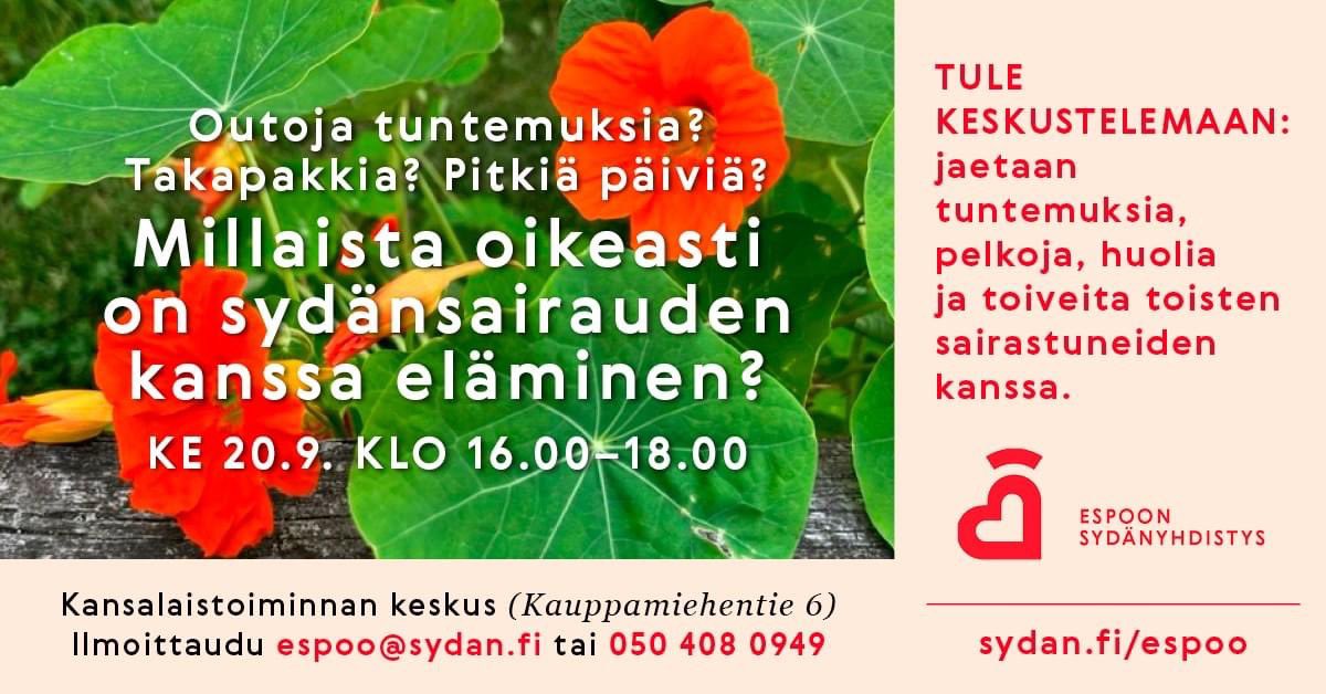 EspoonSydan's tweet photo. Puhumalla paras! Lisää sydänjuttuja https://t.co/5qcOvBqbbJ.
#sydän #Espoo #Kauniainen #vertaistuki https://t.co/gGR1resqjF
