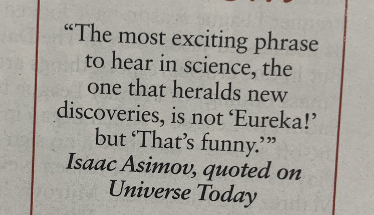 rshotton's tweet image. Isaac Asimov’s quote specifically relates to scientific progress but I think it’s true in most areas of problem solving

Via The Week
