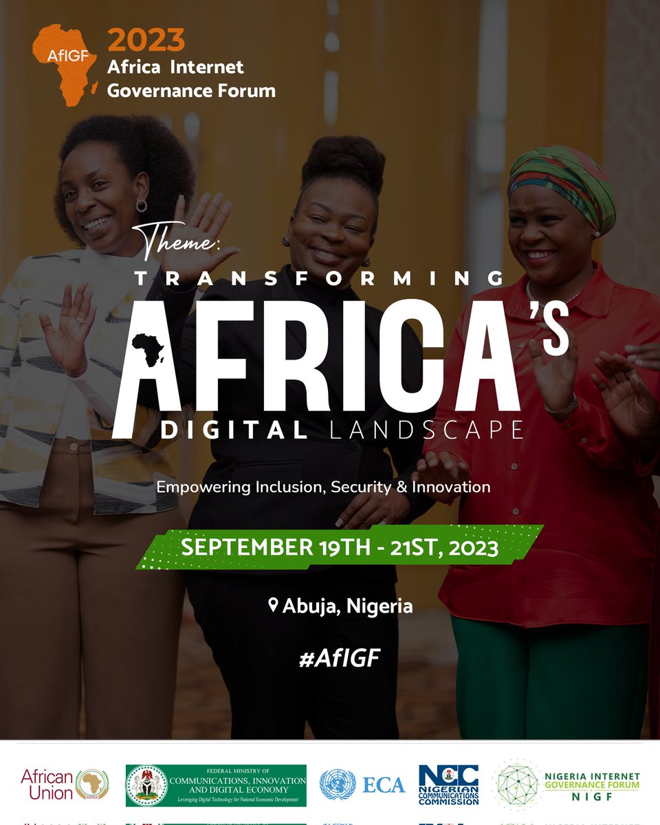 Exciting news! Registration for the 2023 Africa Internet Governance Forum (AfIGF) is now open! This year's AfIGF will be a hybrid one,  Register at (igf.africa/register-now-f…). 
#AfricaIGF2023 #AfIGF23 #InternetGovernance #Digital Africa