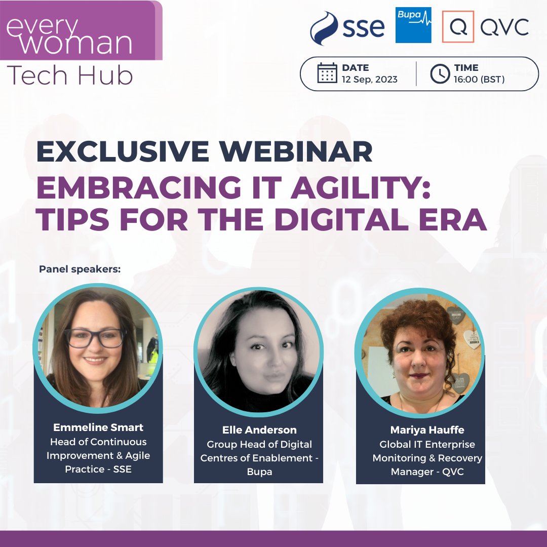 ew_techhub1's tweet image. Embrace IT Agility for a competitive edge! 🚀 

Discover how senior female tech leaders plan to navigate the path to agility. Join our panel discussion on September 12th at 4 p.m.

Register here: bit.ly/44OuJ7A

#TechAgility #PanelDiscussion
