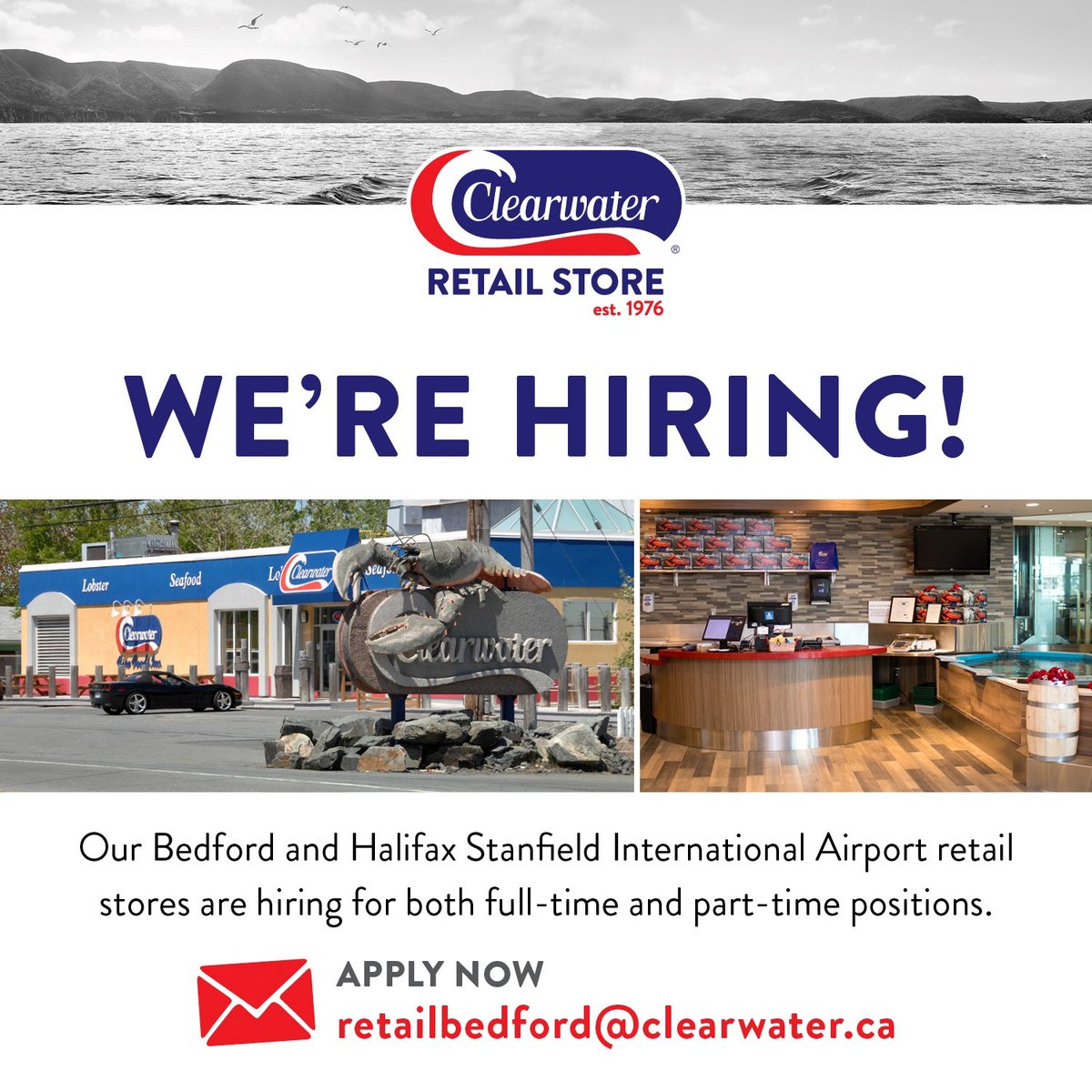 Clearwater Seafoods (@clearwatersea) on Twitter photo Clearwater's Bedford and <a href="/HfxStanfield/">Halifax Stanfield</a> Airport retail stores are hiring! Apply now, or email for more details! Clearwater's Bedford and <a href="/HfxStanfield/">Halifax Stanfield</a> Airport retail stores are hiring! Apply now, or email for more details!