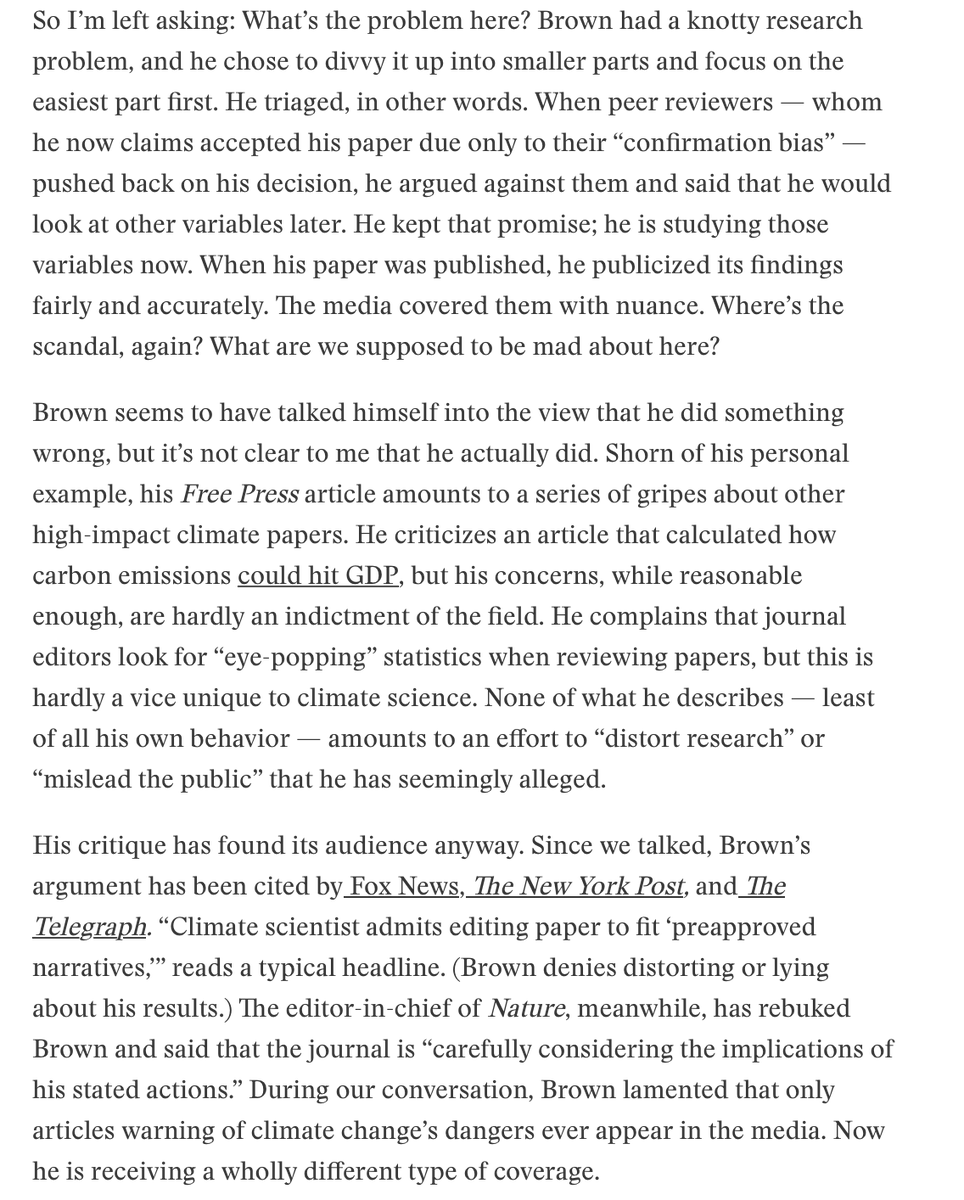 Robinson Meyer (@robinsonmeyer) on Twitter photo I spent a long time interviewing <a href="/PatrickTBrown31/">Patrick T. Brown</a>, the climate scientist who claims that he “left out the full truth” to get published in Nature.
He did not actually do this, though. The real story is one of the most dumbfounding series of events I have ever seen in science. I spent a long time interviewing <a href="/PatrickTBrown31/">Patrick T. Brown</a>, the climate scientist who claims that he “left out the full truth” to get published in Nature.
He did not actually do this, though. The real story is one of the most dumbfounding series of events I have ever seen in science.