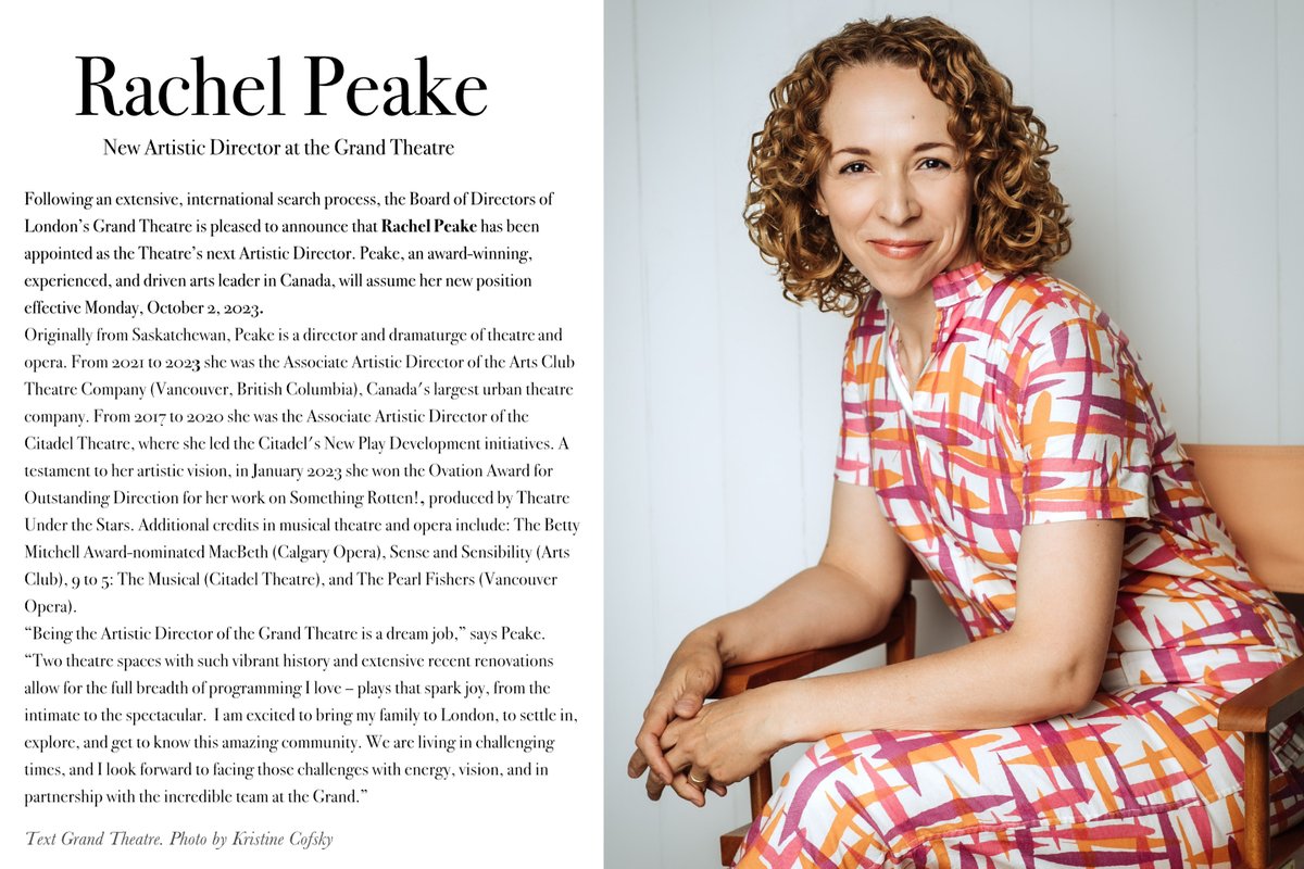 The Grand Theatre has selected Rachel Peake to be their new artistic director. Peake was the associate artistic director of the Arts Club Theatre Company in Vancouver for the last two years. She replaces Dennis Garnhum who was AD for the last seven seasons.