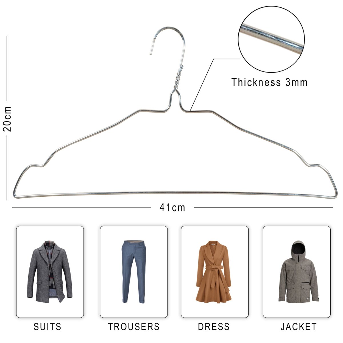 Closet chaos, meet its match! Crafted from sturdy stainless steel, our Silver Heavy Duty Hangers ensure your clothes remain wrinkle-free and stylishly displayed. See how they keep your clothes in shape and style. 🧥🤍 #StylishSolutions #ClosetGoals #EleganceInEveryHanger