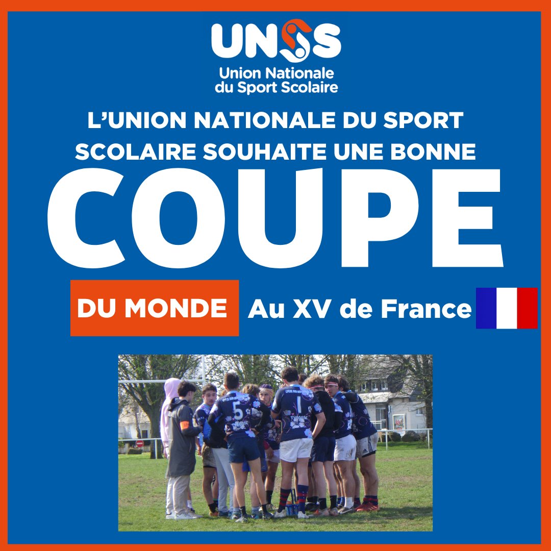 L’UNSS souhaite un beau parcours à l’équipe de France de rugby lors de la #RWC2023
Plus de 30 000 licenciés UNSS pratiquent déjà le #Rugby dans leurs associations sportives scolaires
Si toi aussi tu veux pratiquer le rugby, rapproche-toi de ton professeur d'EPS.
Allez les bleus🇫🇷