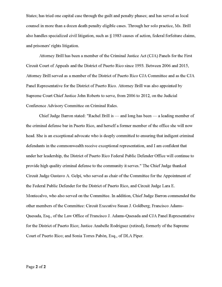 USCourtsPRD's tweet photo. Press Release: Rachel Brill to Become Federal Public Defender for the District of Puerto Rico.

For more information, see https://t.co/USd7IshVto https://t.co/WEAigMDwNo