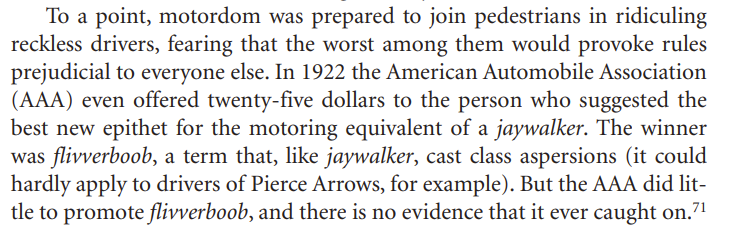 ewokandroll's tweet photo. Rereading Peter Norton's Jaywalking and the Invention of the Motor Age Street this morning. Among other great delights contained within the essay, may I suggest reintroducing the term flivverboob into our lexicon. https://t.co/5cwAFaY9ZV
