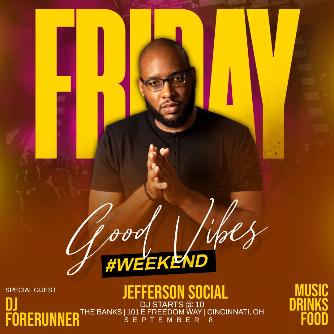 CINCINNATI! 
Come hang out with me tonight at @jeffersonsocialbanks 
Let’s get into it! 

———
#cincinnati #music #thebanks #getsocial 
#InternationalExperienceCurator #TheSixFootSpinner #CuratedExperiences #NeverNotWorking #DJLife #RespectTheDJ  #InternationalDj #TheElitegiance
