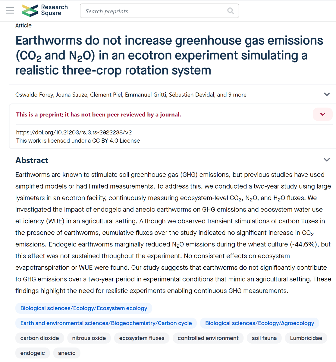alex_milcu's tweet photo. Forgot to mention a preprint currently in review showing that using a #lysimeter - #ecotron combo over 2 years and 3 cultures #earthworms don't increase #GHG (#CO2 & #N2O)
https://t.co/hgNmnZMzI5
Previous reviewers went over backwards to reject it🧵1/2... https://t.co/k5MjomuUMB